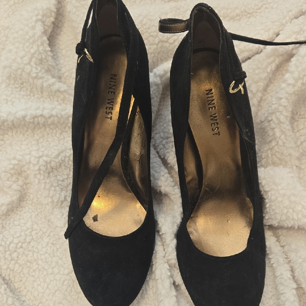 Nine West Black Heels with Gold Accents